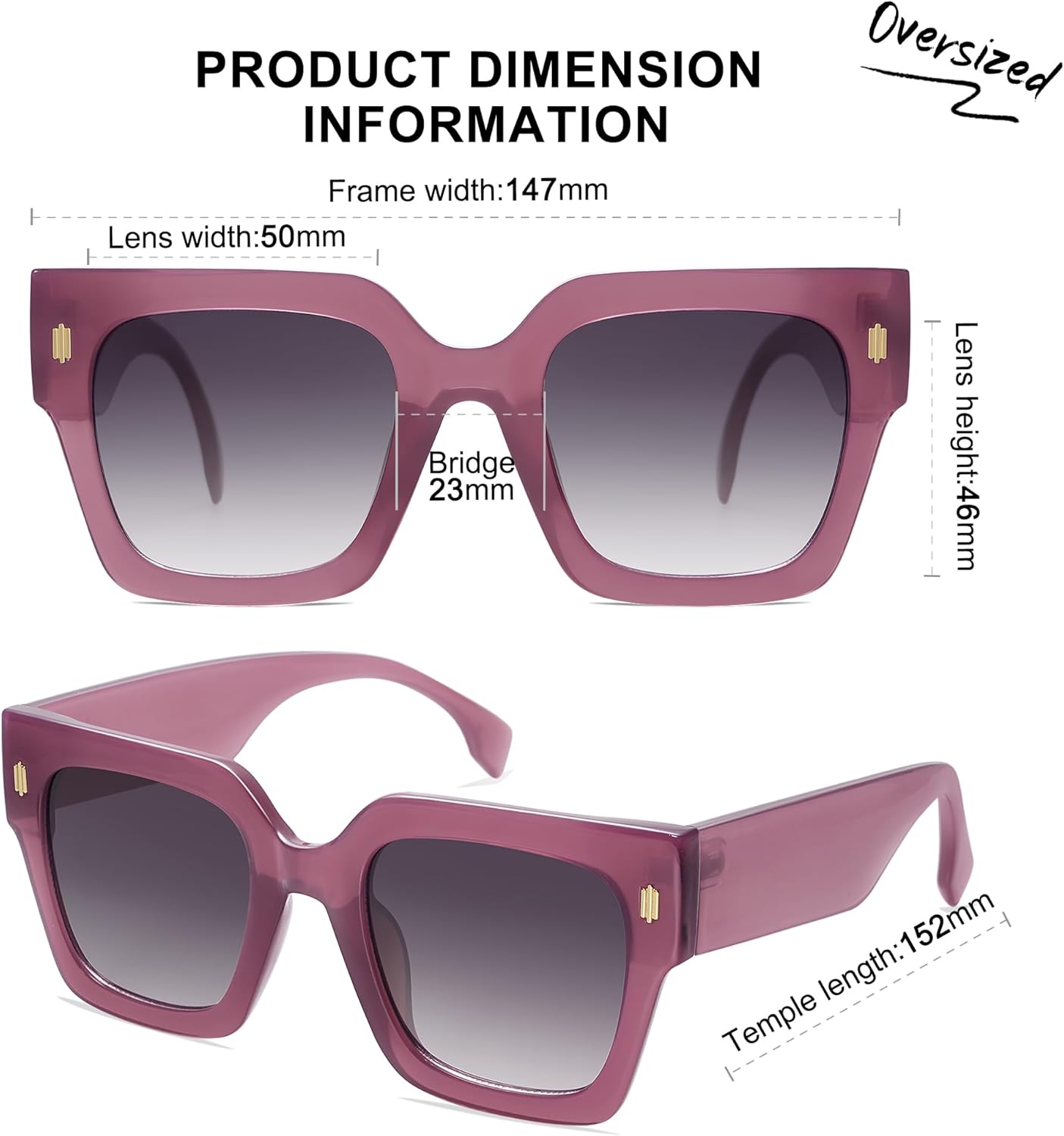 imageSOJOS Vintage Oversized Square Sunglasses for WomenRetro Womens Luxury Big Large Sun Glasses UV400 SJ2194Milky Purple FramePurple Grading Lens