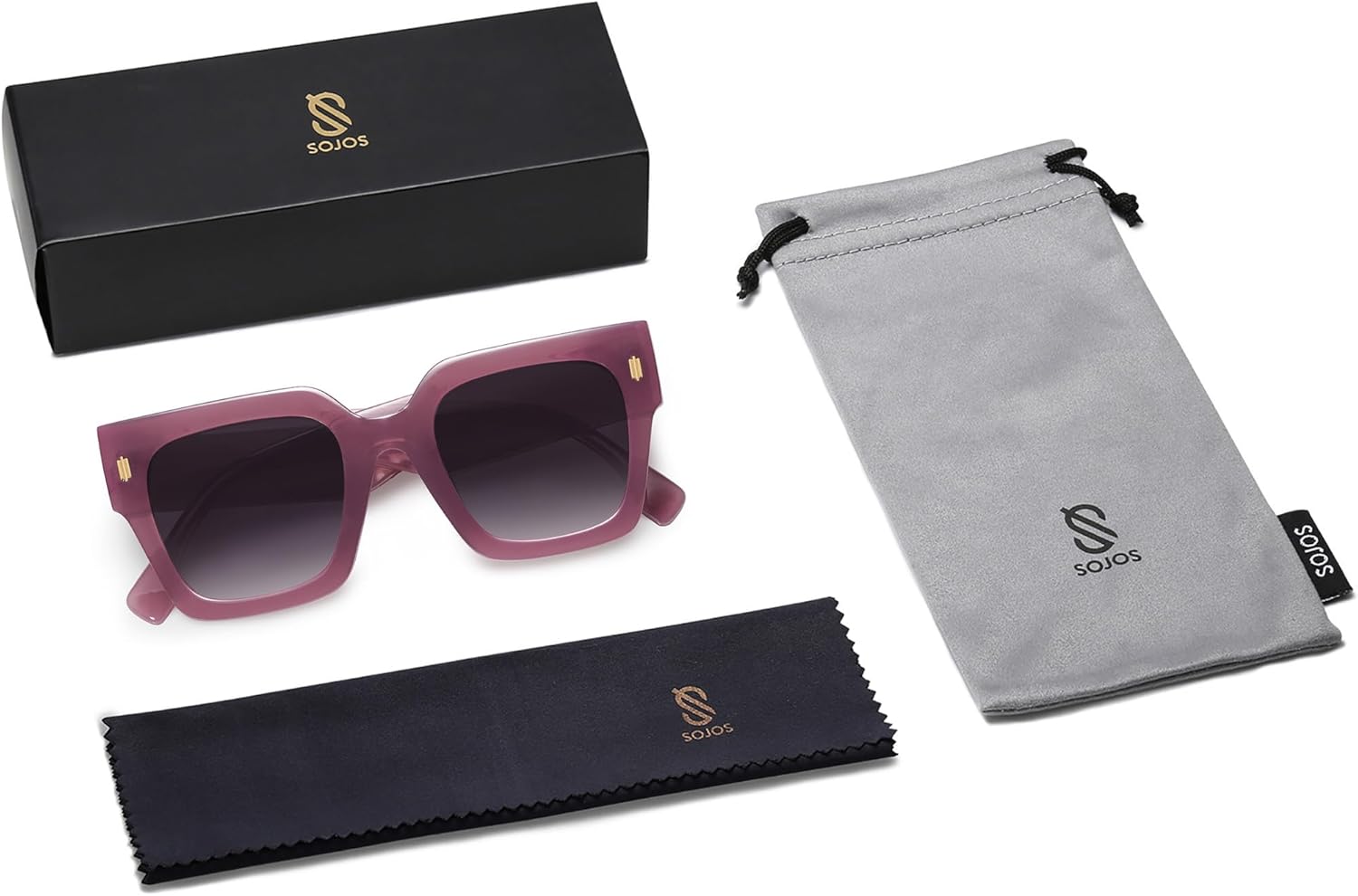 imageSOJOS Vintage Oversized Square Sunglasses for WomenRetro Womens Luxury Big Large Sun Glasses UV400 SJ2194Milky Purple FramePurple Grading Lens