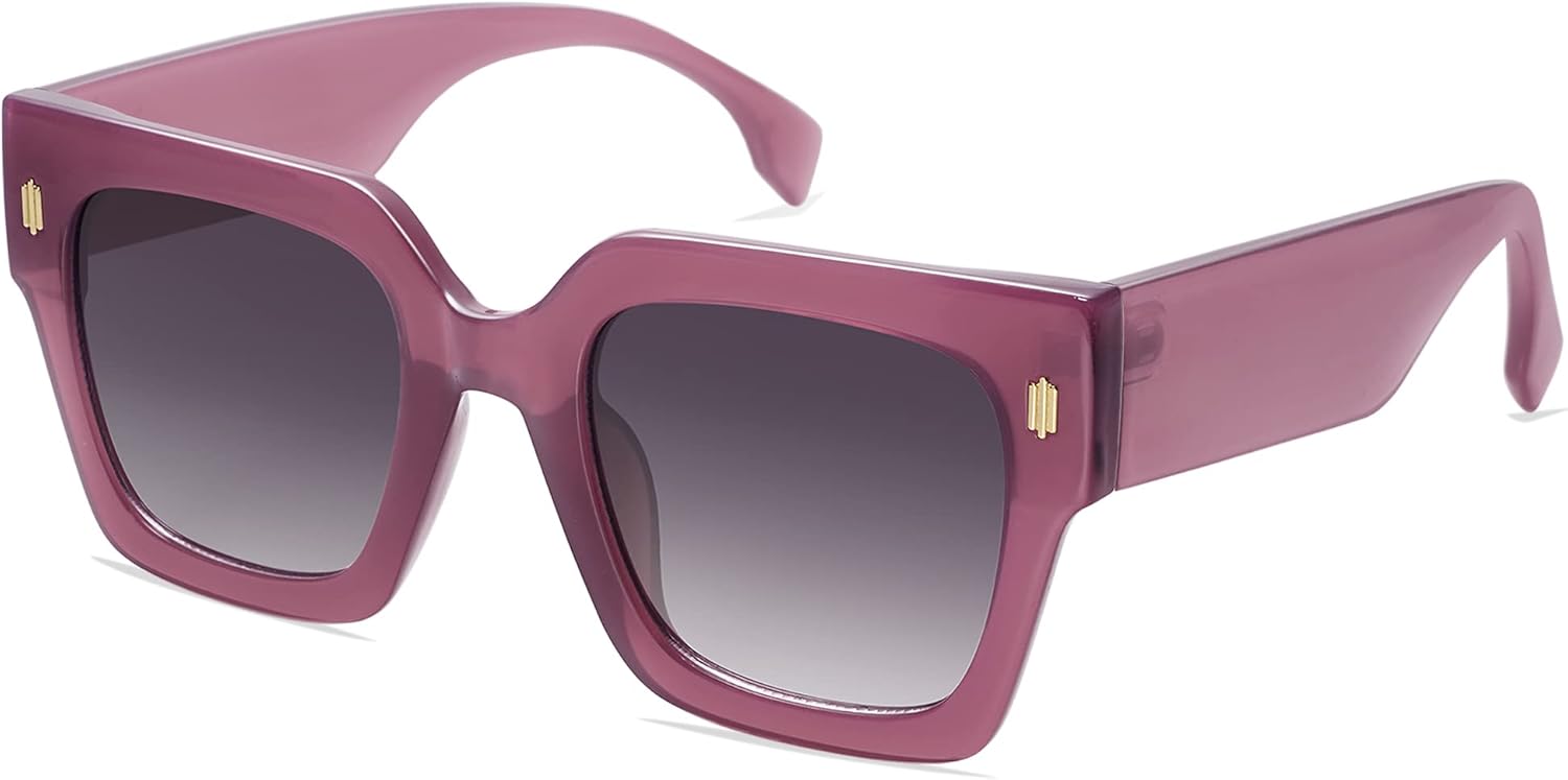 imageSOJOS Vintage Oversized Square Sunglasses for WomenRetro Womens Luxury Big Large Sun Glasses UV400 SJ2194Milky Purple FramePurple Grading Lens