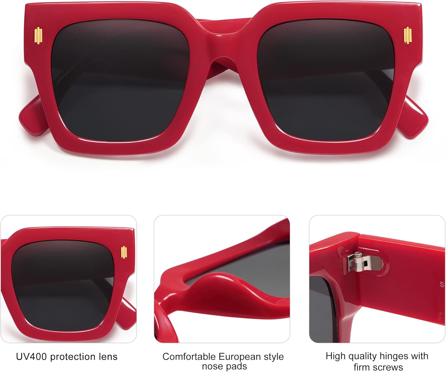 imageSOJOS Vintage Oversized Square Sunglasses for WomenRetro Womens Luxury Big Large Sun Glasses UV400 SJ2194Red FrameGrey Lens