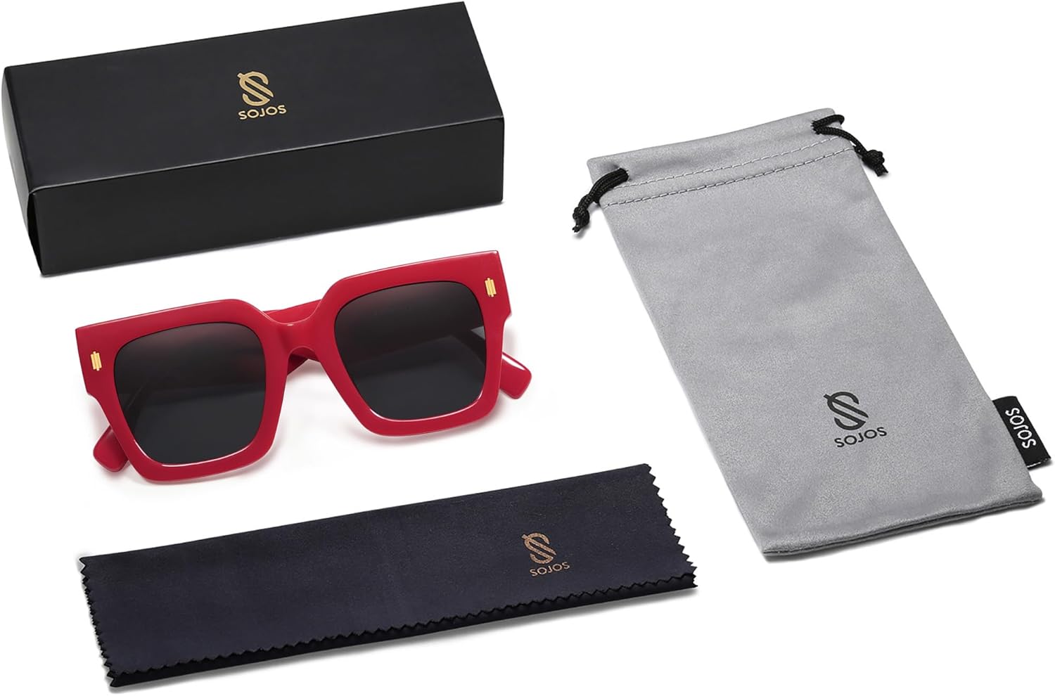 imageSOJOS Vintage Oversized Square Sunglasses for WomenRetro Womens Luxury Big Large Sun Glasses UV400 SJ2194Red FrameGrey Lens