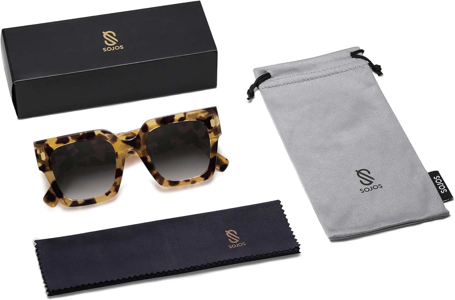 imageSOJOS Vintage Oversized Square Sunglasses for WomenRetro Womens Luxury Big Large Sun Glasses UV400 SJ2194Yellow Leopard Frame Grey Grading Lens