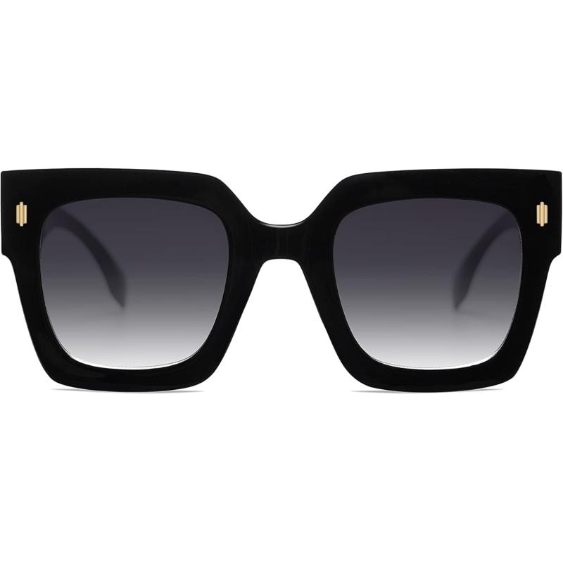imageSOJOS Vintage Oversized Square Sunglasses for WomenRetro Womens Luxury Big Large Sun Glasses UV400 SJ2194Black FrameGrey Grading Lens