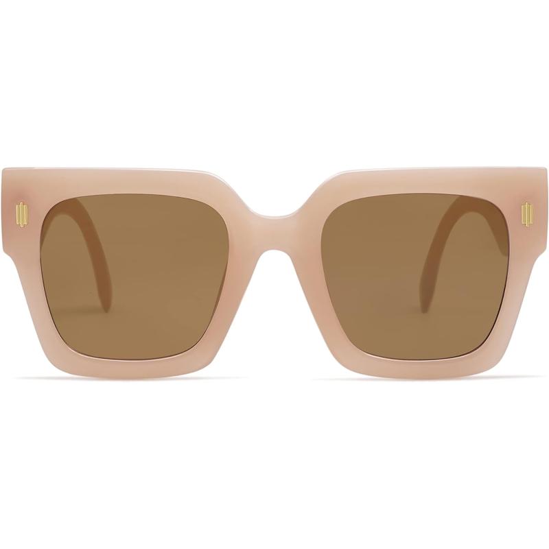imageSOJOS Vintage Oversized Square Sunglasses for WomenRetro Womens Luxury Big Large Sun Glasses UV400 SJ2194Cream FrameBrown Lens