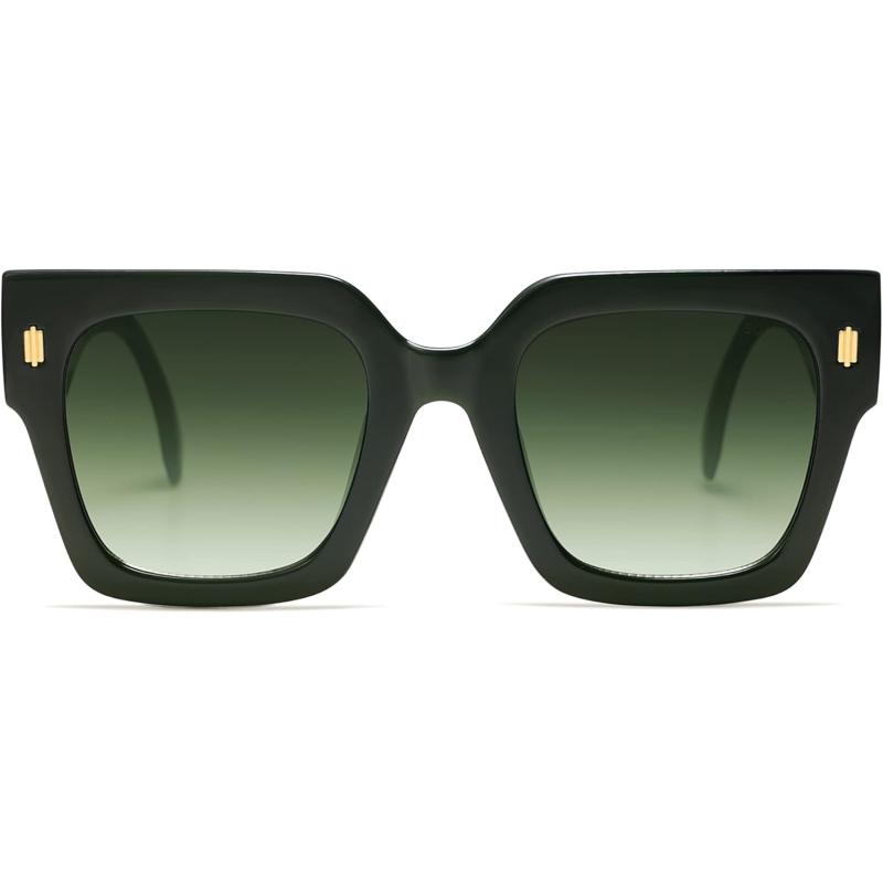 imageSOJOS Vintage Oversized Square Sunglasses for WomenRetro Womens Luxury Big Large Sun Glasses UV400 SJ2194Green FrameGreen Lens