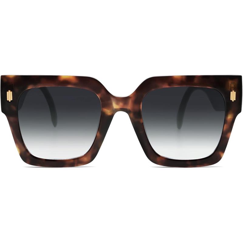 imageSOJOS Vintage Oversized Square Sunglasses for WomenRetro Womens Luxury Big Large Sun Glasses UV400 SJ2194Leopard FrameGrey Grading Lens