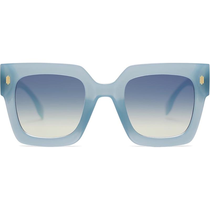 imageSOJOS Vintage Oversized Square Sunglasses for WomenRetro Womens Luxury Big Large Sun Glasses UV400 SJ2194Milky Blue FrameBlue Lens