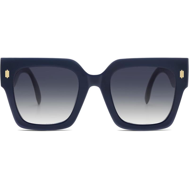 imageSOJOS Vintage Oversized Square Sunglasses for WomenRetro Womens Luxury Big Large Sun Glasses UV400 SJ2194Milky Navy FrameMilky Red Lens