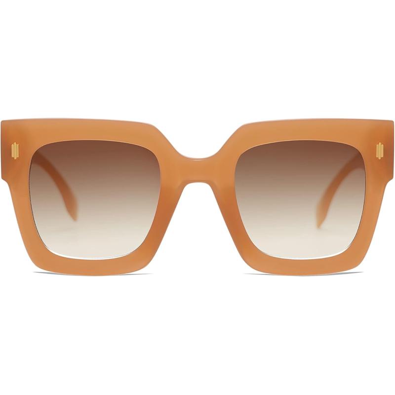 imageSOJOS Vintage Oversized Square Sunglasses for WomenRetro Womens Luxury Big Large Sun Glasses UV400 SJ2194Milky Orange FrameBrown Grading Lens