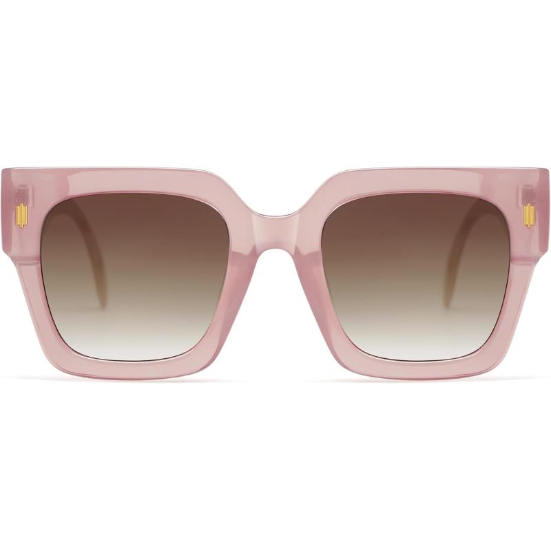 imageSOJOS Vintage Oversized Square Sunglasses for WomenRetro Womens Luxury Big Large Sun Glasses UV400 SJ2194Milky Pink FrameBrown Grading Lens