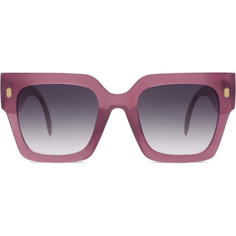 imageSOJOS Vintage Oversized Square Sunglasses for WomenRetro Womens Luxury Big Large Sun Glasses UV400 SJ2194Milky Purple FramePurple Grading Lens
