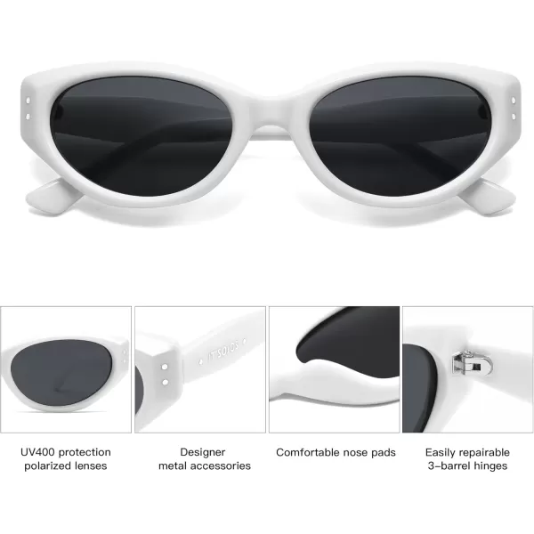 imageSOJOS Cat Eye Polarized Sunglasses for Women Small Face 90s Vintage UV Protection Sunnies SJ2344White