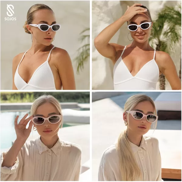 imageSOJOS Cat Eye Polarized Sunglasses for Women Small Face 90s Vintage UV Protection Sunnies SJ2344White
