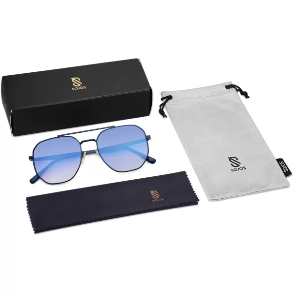 imageSOJOS Classic Square Aviator Sunglasses for Women Men Retro Hexagon UV400 Protection Shades SJ1222BlueBlue Mirrored