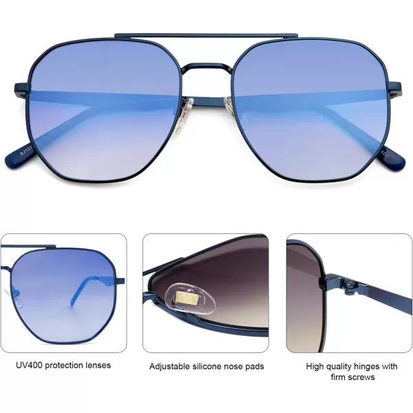 imageSOJOS Classic Square Aviator Sunglasses for Women Men Retro Hexagon UV400 Protection Shades SJ1222BlueBlue Mirrored