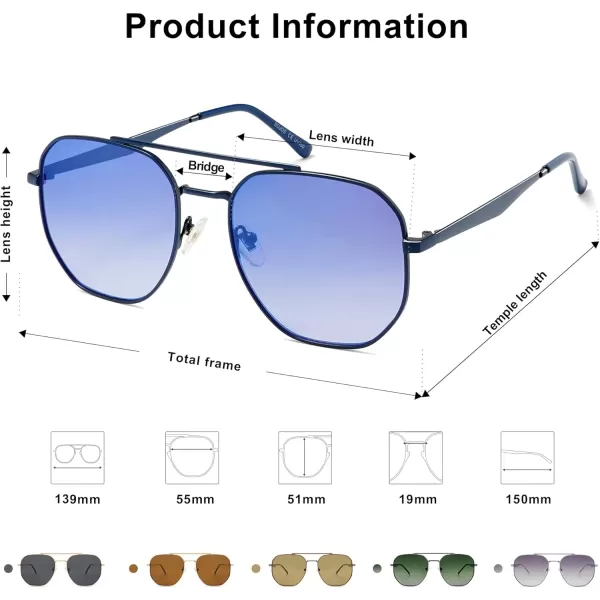 imageSOJOS Classic Square Aviator Sunglasses for Women Men Retro Hexagon UV400 Protection Shades SJ1222BlueBlue Mirrored