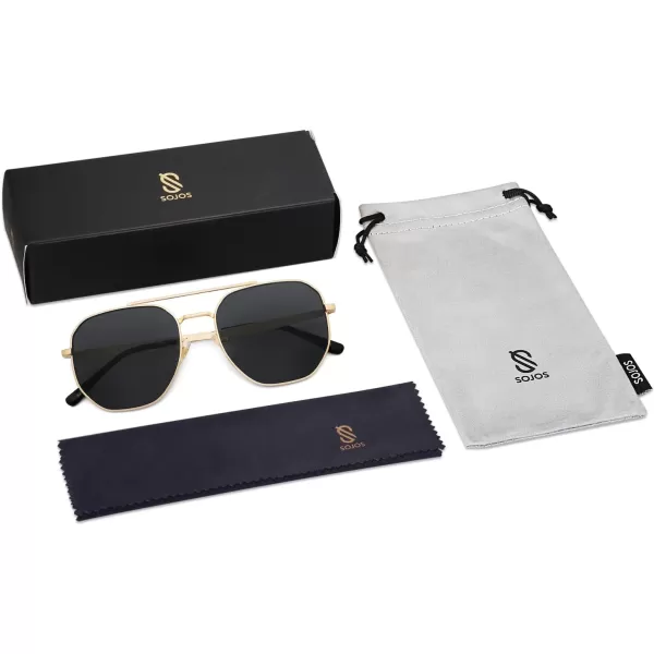 imageSOJOS Classic Square Aviator Sunglasses for Women Men Retro Hexagon UV400 Protection Shades SJ1222Bright GoldBlack