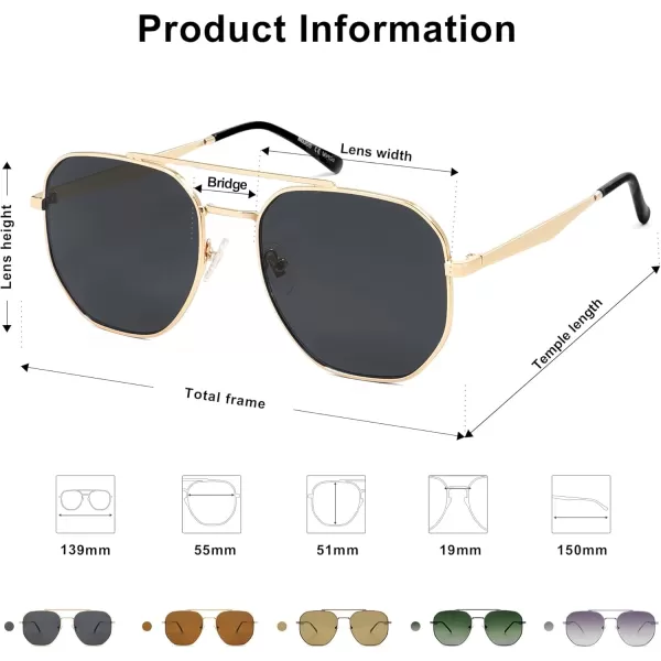 imageSOJOS Classic Square Aviator Sunglasses for Women Men Retro Hexagon UV400 Protection Shades SJ1222Bright GoldBlack