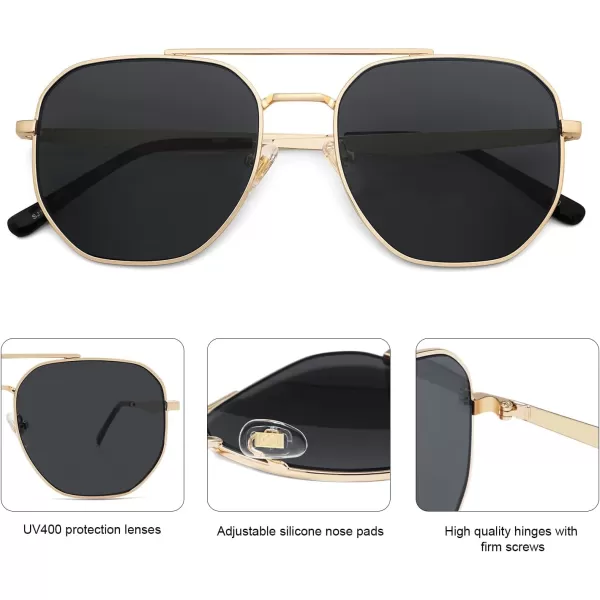 imageSOJOS Classic Square Aviator Sunglasses for Women Men Retro Hexagon UV400 Protection Shades SJ1222Bright GoldBlack