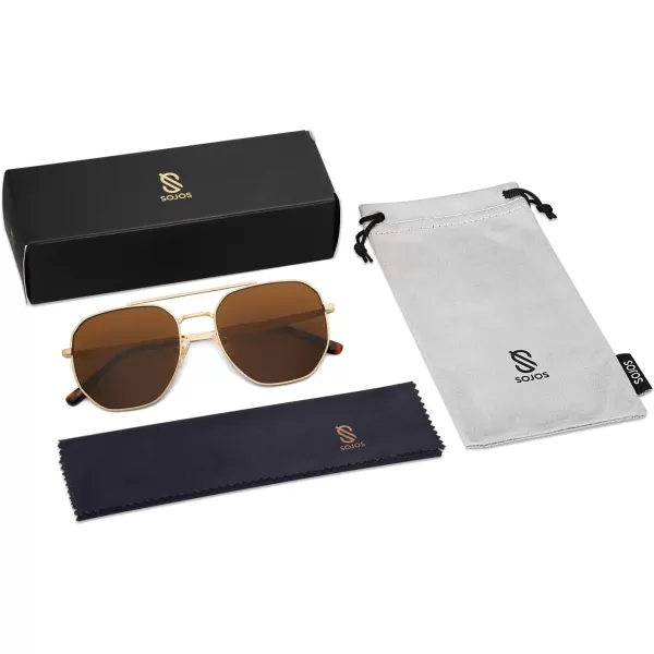 imageSOJOS Classic Square Aviator Sunglasses for Women Men Retro Hexagon UV400 Protection Shades SJ1222Bright GoldBrown
