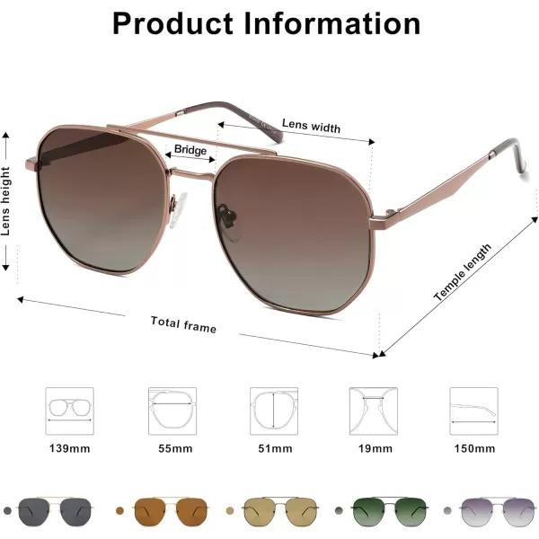 imageSOJOS Classic Square Aviator Sunglasses for Women Men Retro Hexagon UV400 Protection Shades SJ1222BrownGradient Brown