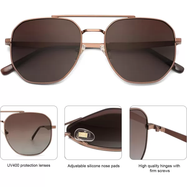 imageSOJOS Classic Square Aviator Sunglasses for Women Men Retro Hexagon UV400 Protection Shades SJ1222BrownGradient Brown