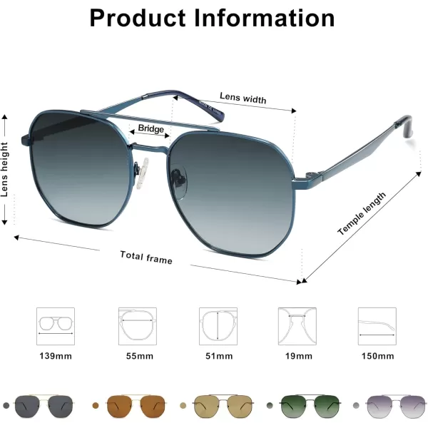 imageSOJOS Classic Square Aviator Sunglasses for Women Men Retro Hexagon UV400 Protection Shades SJ1222Dark BlueGradient Blue