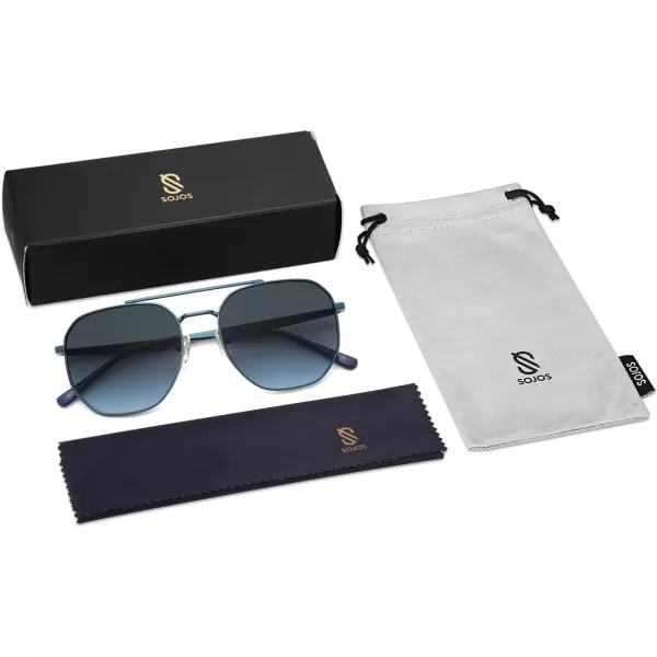 imageSOJOS Classic Square Aviator Sunglasses for Women Men Retro Hexagon UV400 Protection Shades SJ1222Dark BlueGradient Blue