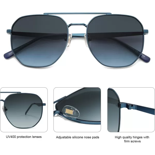 imageSOJOS Classic Square Aviator Sunglasses for Women Men Retro Hexagon UV400 Protection Shades SJ1222Dark BlueGradient Blue