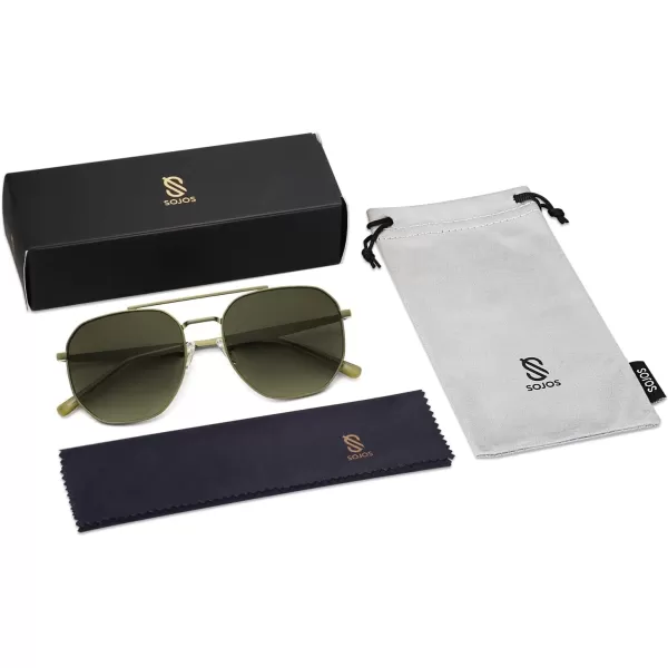 imageSOJOS Classic Square Aviator Sunglasses for Women Men Retro Hexagon UV400 Protection Shades SJ1222Dark GreenGradient Green