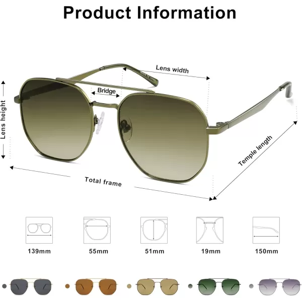 imageSOJOS Classic Square Aviator Sunglasses for Women Men Retro Hexagon UV400 Protection Shades SJ1222Dark GreenGradient Green