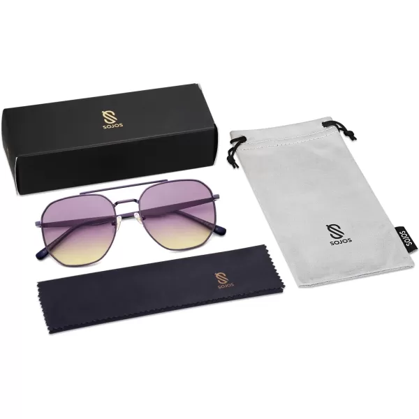 imageSOJOS Classic Square Aviator Sunglasses for Women Men Retro Hexagon UV400 Protection Shades SJ1222Dark PurplePurple Gradient Yellow