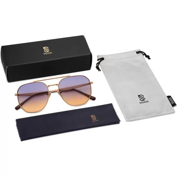 imageSOJOS Classic Square Aviator Sunglasses for Women Men Retro Hexagon UV400 Protection Shades SJ1222GoldPurple Gradient Orange