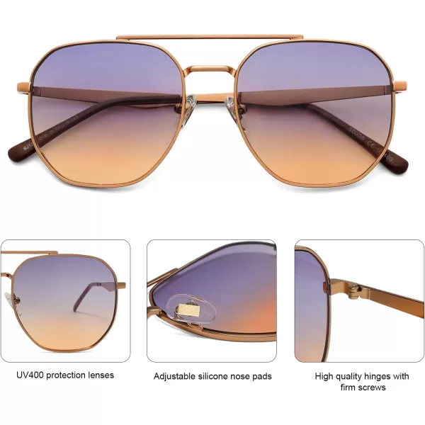imageSOJOS Classic Square Aviator Sunglasses for Women Men Retro Hexagon UV400 Protection Shades SJ1222GoldPurple Gradient Orange