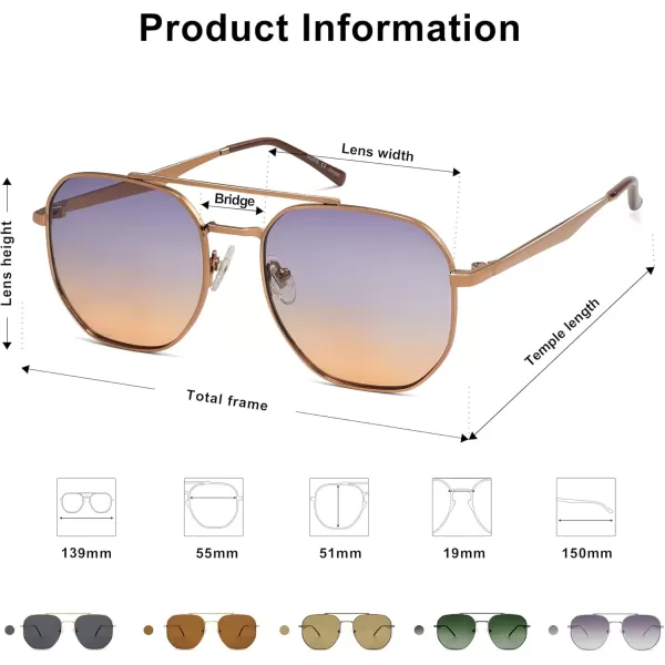 imageSOJOS Classic Square Aviator Sunglasses for Women Men Retro Hexagon UV400 Protection Shades SJ1222GoldPurple Gradient Orange