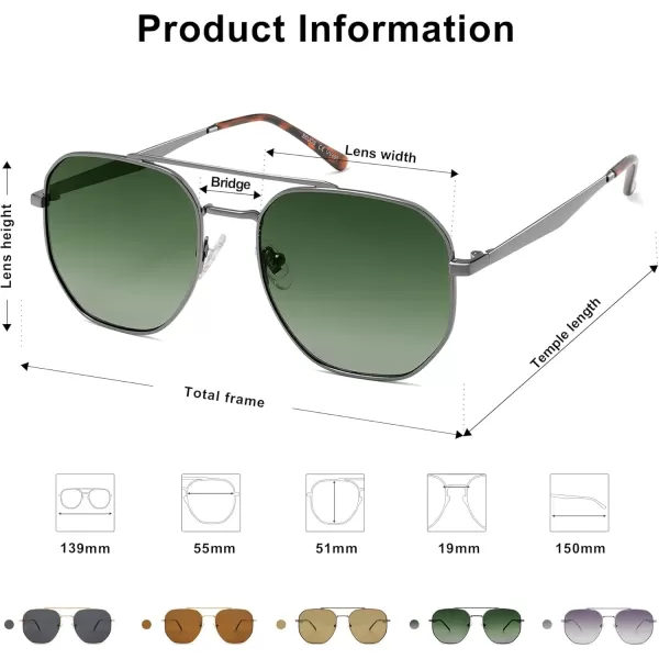 imageSOJOS Classic Square Aviator Sunglasses for Women Men Retro Hexagon UV400 Protection Shades SJ1222GreyGradient Green