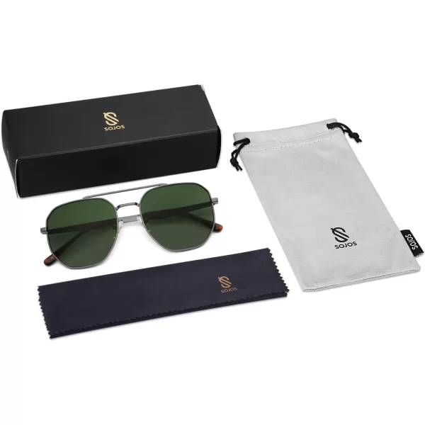 imageSOJOS Classic Square Aviator Sunglasses for Women Men Retro Hexagon UV400 Protection Shades SJ1222GreyGradient Green