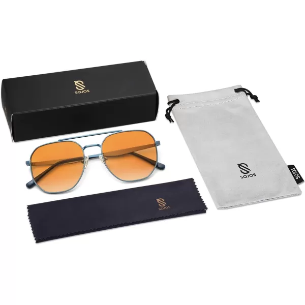 imageSOJOS Classic Square Aviator Sunglasses for Women Men Retro Hexagon UV400 Protection Shades SJ1222Light BlueGradient Orange