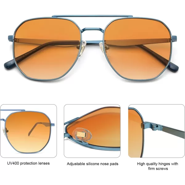 imageSOJOS Classic Square Aviator Sunglasses for Women Men Retro Hexagon UV400 Protection Shades SJ1222Light BlueGradient Orange