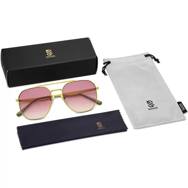 imageSOJOS Classic Square Aviator Sunglasses for Women Men Retro Hexagon UV400 Protection Shades SJ1222Light GreenGradient Pink