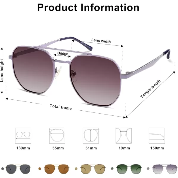 imageSOJOS Classic Square Aviator Sunglasses for Women Men Retro Hexagon UV400 Protection Shades SJ1222Light PurpleDark Purple