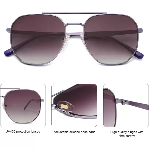 imageSOJOS Classic Square Aviator Sunglasses for Women Men Retro Hexagon UV400 Protection Shades SJ1222Light PurpleDark Purple