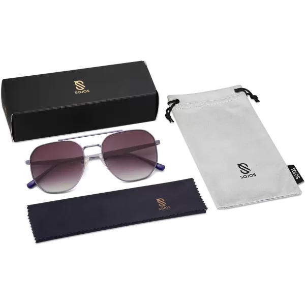 imageSOJOS Classic Square Aviator Sunglasses for Women Men Retro Hexagon UV400 Protection Shades SJ1222Light PurpleDark Purple