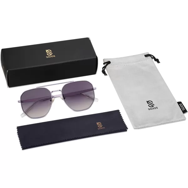 imageSOJOS Classic Square Aviator Sunglasses for Women Men Retro Hexagon UV400 Protection Shades SJ1222Light PurpleLight Purple