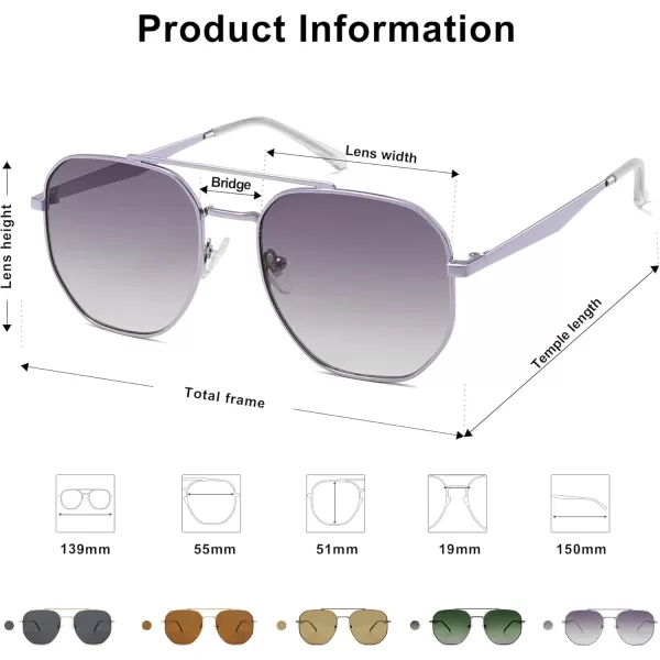 imageSOJOS Classic Square Aviator Sunglasses for Women Men Retro Hexagon UV400 Protection Shades SJ1222Light PurpleLight Purple