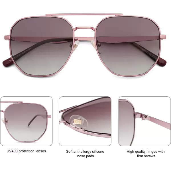 imageSOJOS Classic Square Aviator Sunglasses for Women Men Retro Hexagon UV400 Protection Shades SJ1222PinkLight Pink
