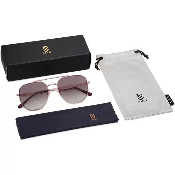 imageSOJOS Classic Square Aviator Sunglasses for Women Men Retro Hexagon UV400 Protection Shades SJ1222PinkLight Pink