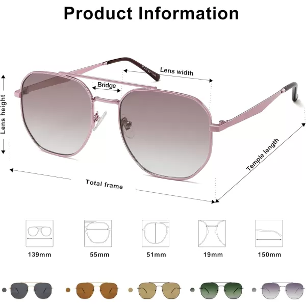 imageSOJOS Classic Square Aviator Sunglasses for Women Men Retro Hexagon UV400 Protection Shades SJ1222PinkLight Pink