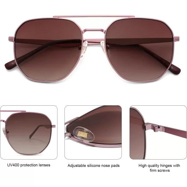 imageSOJOS Classic Square Aviator Sunglasses for Women Men Retro Hexagon UV400 Protection Shades SJ1222PinkPinkish Brown