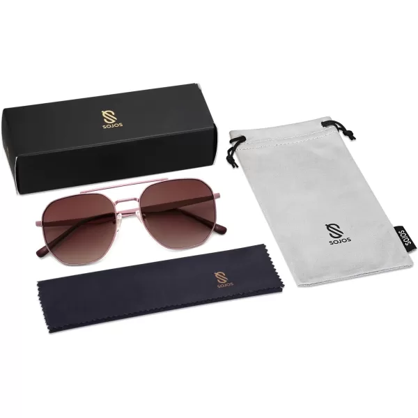 imageSOJOS Classic Square Aviator Sunglasses for Women Men Retro Hexagon UV400 Protection Shades SJ1222PinkPinkish Brown